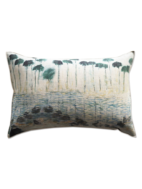 【フランス直輸入】メゾン レヴィ Maison Levy リネンクッションカバー Cushion Cover Linen・REFLEJOS AGUA（W60xH40cm・カバーのみ）Type.B