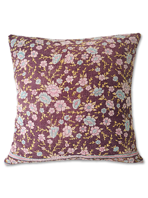 『Sorairo+』オリジナル ヴィンテージカンタ クッションカバー Vintage Kantha Cushion cover（W45xH45cm/Flower/裏面：モーヴ/カバーのみ）Type.B