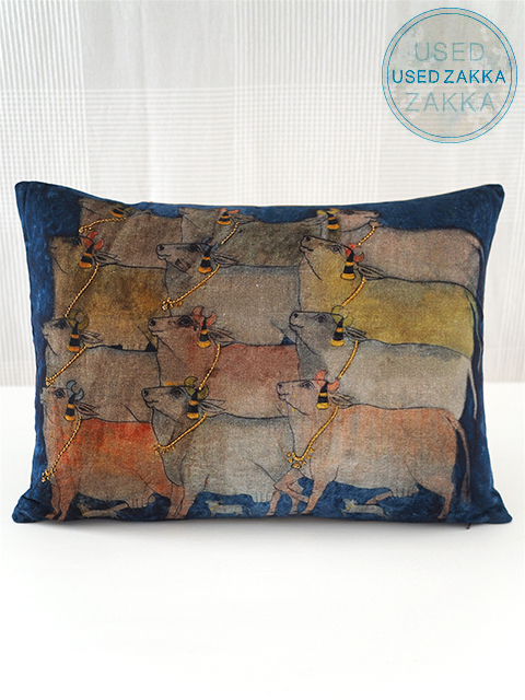『USED ZAKKA』ニール クマール クッションカバー・Neeru Kumar Cushion cover/BLUE COW（W50xH36cm）