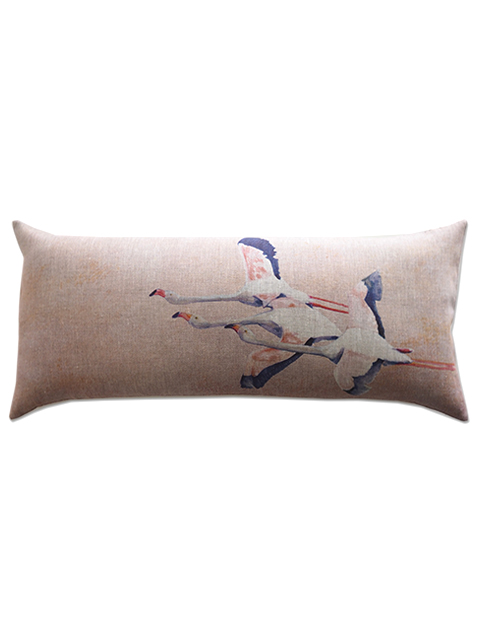 【フランス直輸入】メゾン レヴィ Maison Levy リネンクッションカバー Cushion Cover Linen・FLAMINGO ROSE（W70xH32cm・カバーのみ）