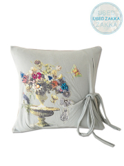 『USED ZAKKA』オンフィル ダンディエンヌ En fil d'Indienne クッションカバー Oiseau Blue（W30xH30cm・カバーのみ）