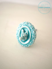 『USED ZAKKA』ANTHROPOLOGIE アンソロポロジー・陶器製キツネのノブ POODLES FOX KNOB・（ターコイズブルー）（1個）