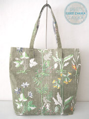 『USED ZAKKA』EPICE エピス コットン製 バッグ/Cross Stitch/Botanical /Khaki x Gray