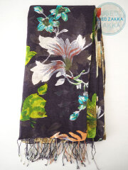 『USED ZAKKA』EPICE エピス リネン製 ストール/Botanical/Charcoal Gray x Green