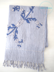 『USED ZAKKA』TANA BANA タナバナ リネン製 ストール/刺繍 PASTEL BLUE
