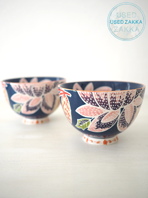 『USED ZAKKA』ANTHROPOLOGIE アンソロポロジー・BATIKI BOWL NAVY 磁器製 ボウル　丼鉢 2個セット/ネイビー