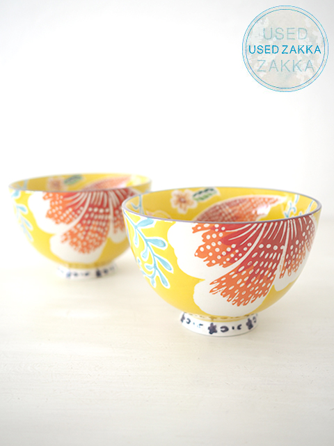 『USED ZAKKA』ANTHROPOLOGIE アンソロポロジー・BATIKI BOWL YELLOW 磁器製 ボウル　丼鉢 2個セット/イエロー