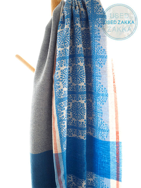 『USED ZAKKA』DEUX THREE ウール製 ミニブランケット ストール/Fauchey/Blue（W67 x H192cm）