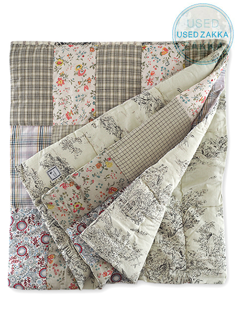 『USED ZAKKA』オンフィル ダンディエンヌ キルト マルチカバー en fil d'Indienne Quilt Multi cover/Pondichery Ecru（W90xH200cm）