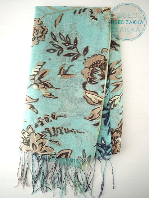 『USED ZAKKA』EPICE エピス リネン製 ストール/Flower/Mint blue x Beige