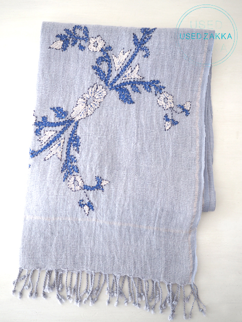 『USED ZAKKA』TANA BANA タナバナ リネン製 ストール/刺繍 PASTEL BLUE