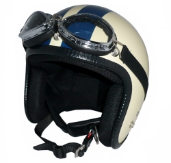 ZK-300(内装外して洗える！）装飾ビンテージゴーグル付き スモールジェット（アイボリー/ネイビー）  全排気量対応 社外装着可能