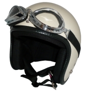 ZK-300(内装外して洗える！）装飾ビンテージゴーグル付き スモールジェット（アイボリー）  全排気量対応 社外装着可能