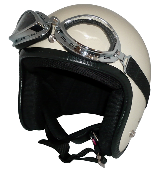 ZK-300(内装外して洗える！）装飾ビンテージゴーグル付き スモールジェット（アイボリー）  全排気量対応 社外装着可能