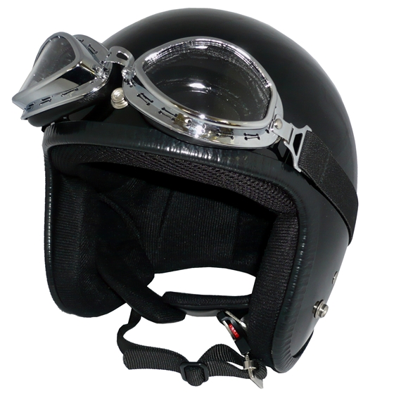 ZK-300(内装外して洗える！）装飾ビンテージゴーグル付き スモールジェット（ブラック）  全排気量対応 社外装着可能