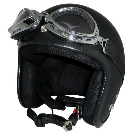 ZK-300(内装外して洗える！）装飾ビンテージゴーグル付き スモールジェット（マットブラック）  全排気量対応 社外装着可