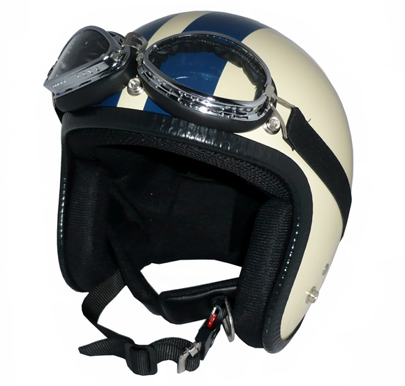 ZK-300(内装外して洗える！）装飾ビンテージゴーグル付き スモールジェット（アイボリー/ネイビー）  全排気量対応 社外装着可能