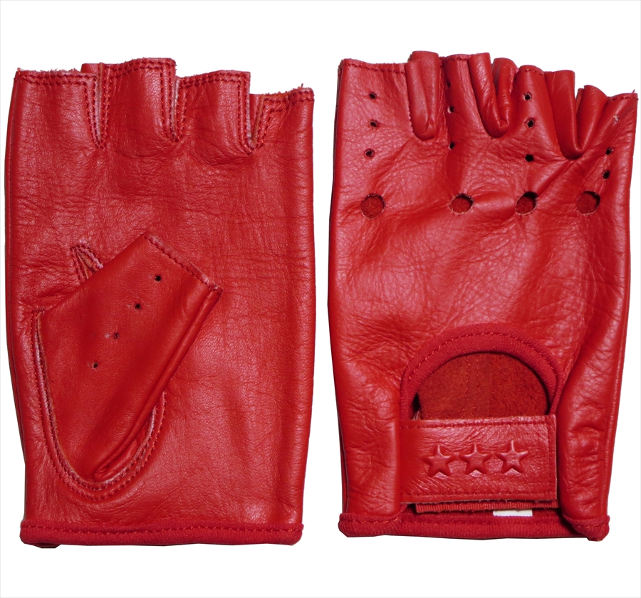 本革フィンガーレスグローブ【レッド】 半指グローブは4個までネコポス