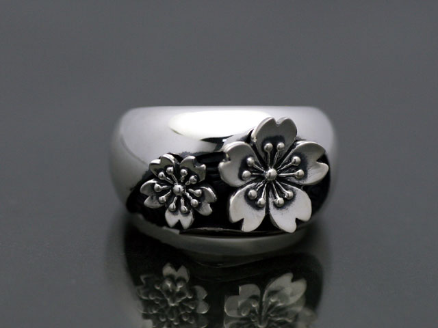 桜モチーフ/流水に桜/シルバーリング