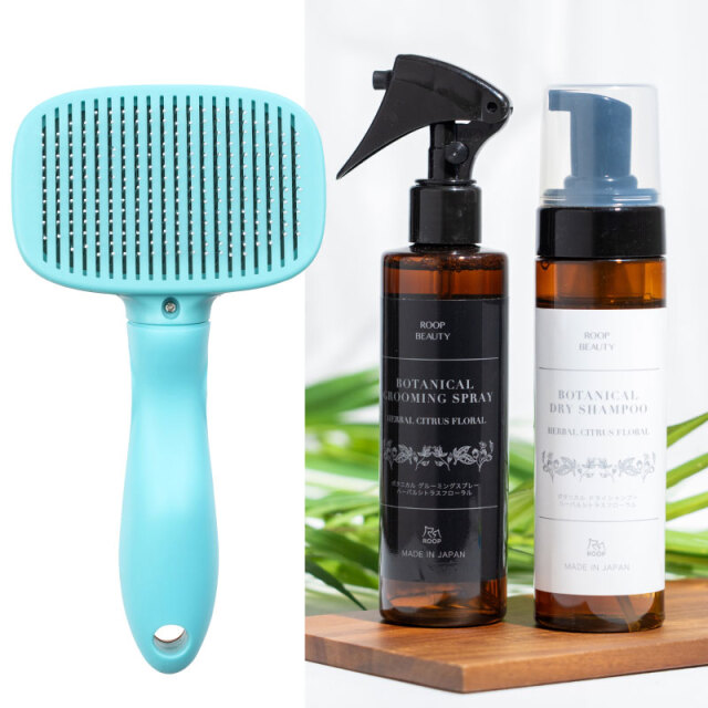 犬 猫 小動物 うさぎ グルーミングブラシ シャンプー グルーミングスプレー 3点セット ROOP BEAUTY フリーアグルーム 抜け毛 ブラッシング ケア