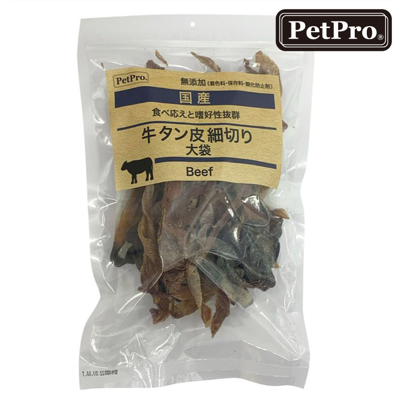 犬 おやつ 無添加 国産 日本製 ペットプロ 牛タン皮 細切り 大袋 140g