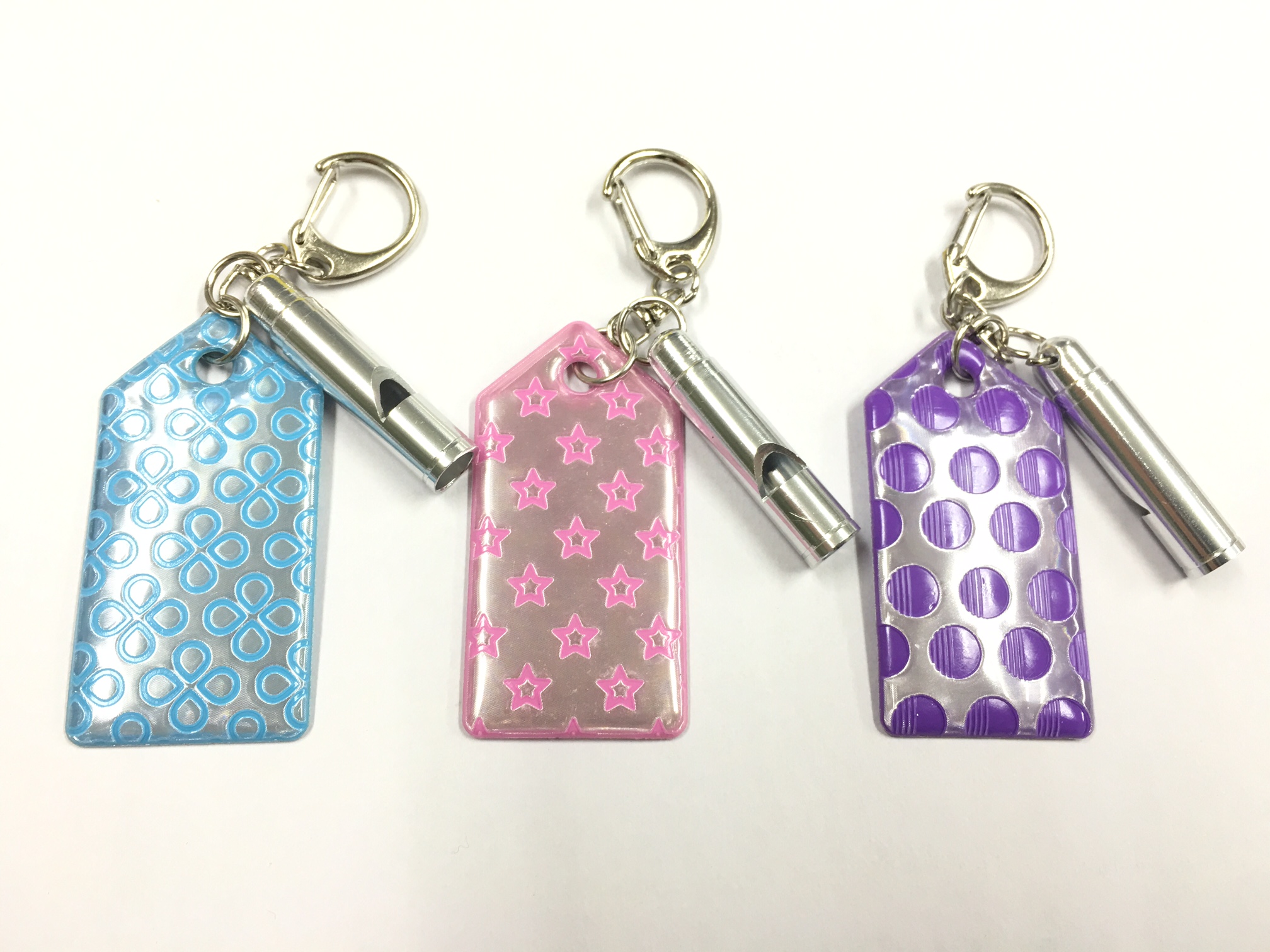 【１００個アソートセット】ネーム タグ ホイッスル リフレクター キーホルダー 反射  【春色】　【送料無料】