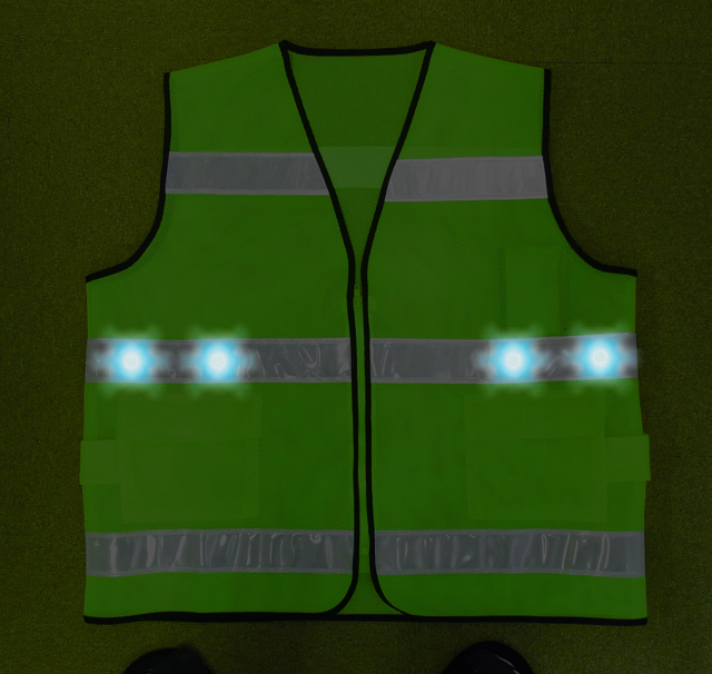 前後にLED8個 安全LEDメッシュベスト（蛍光緑色）