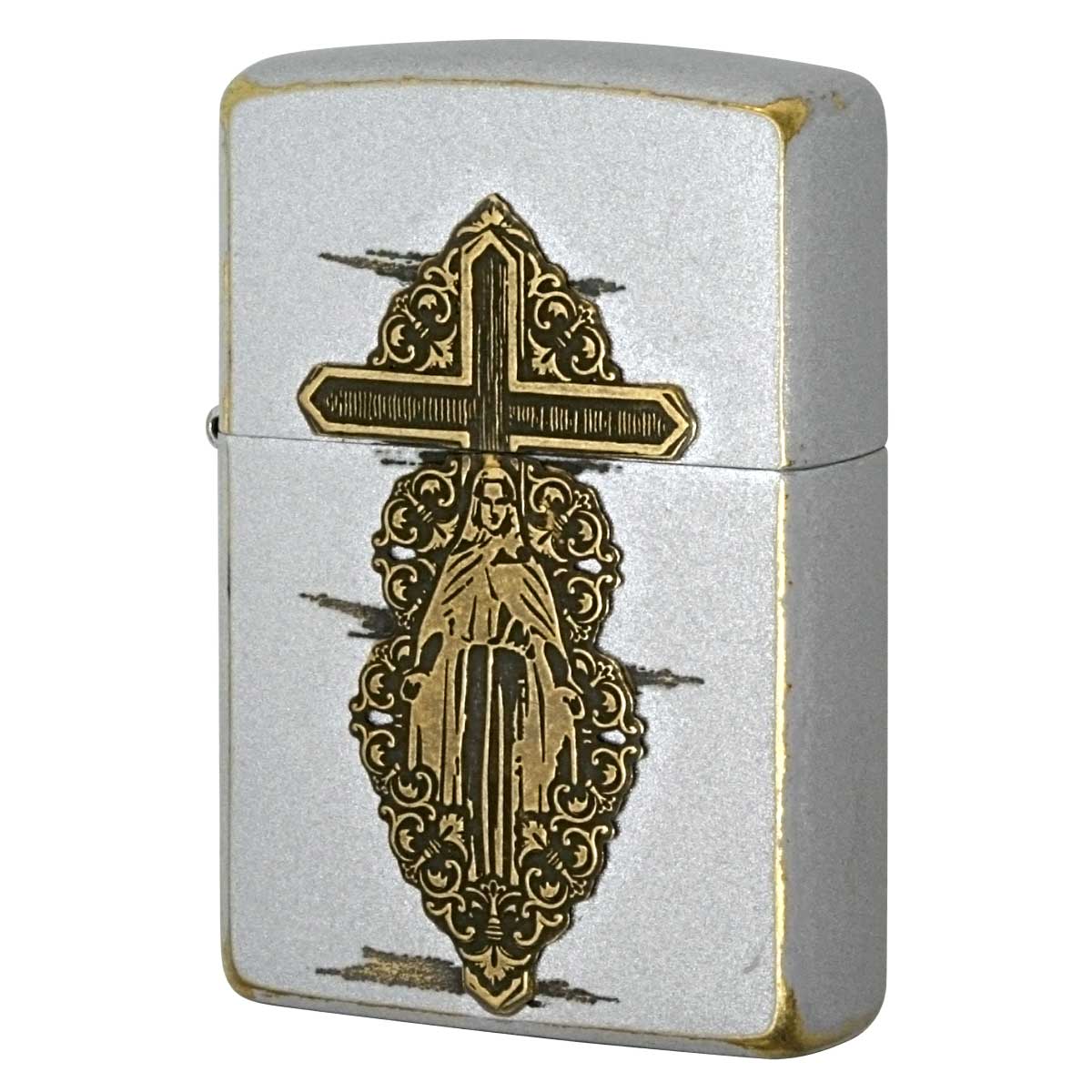 Zippo ジッポー マリア メタル クロス 十字架 ユーズド シルバー 63440198 メール便可