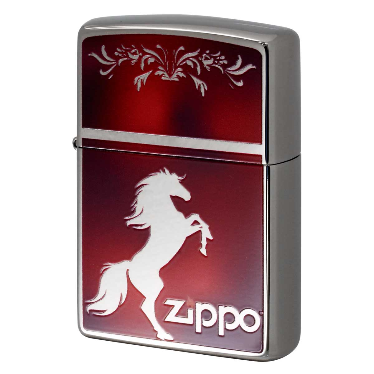 Zippo ジッポー #200 馬 ホースデザイン シルエット レッド TiSV_HOSE-MRD