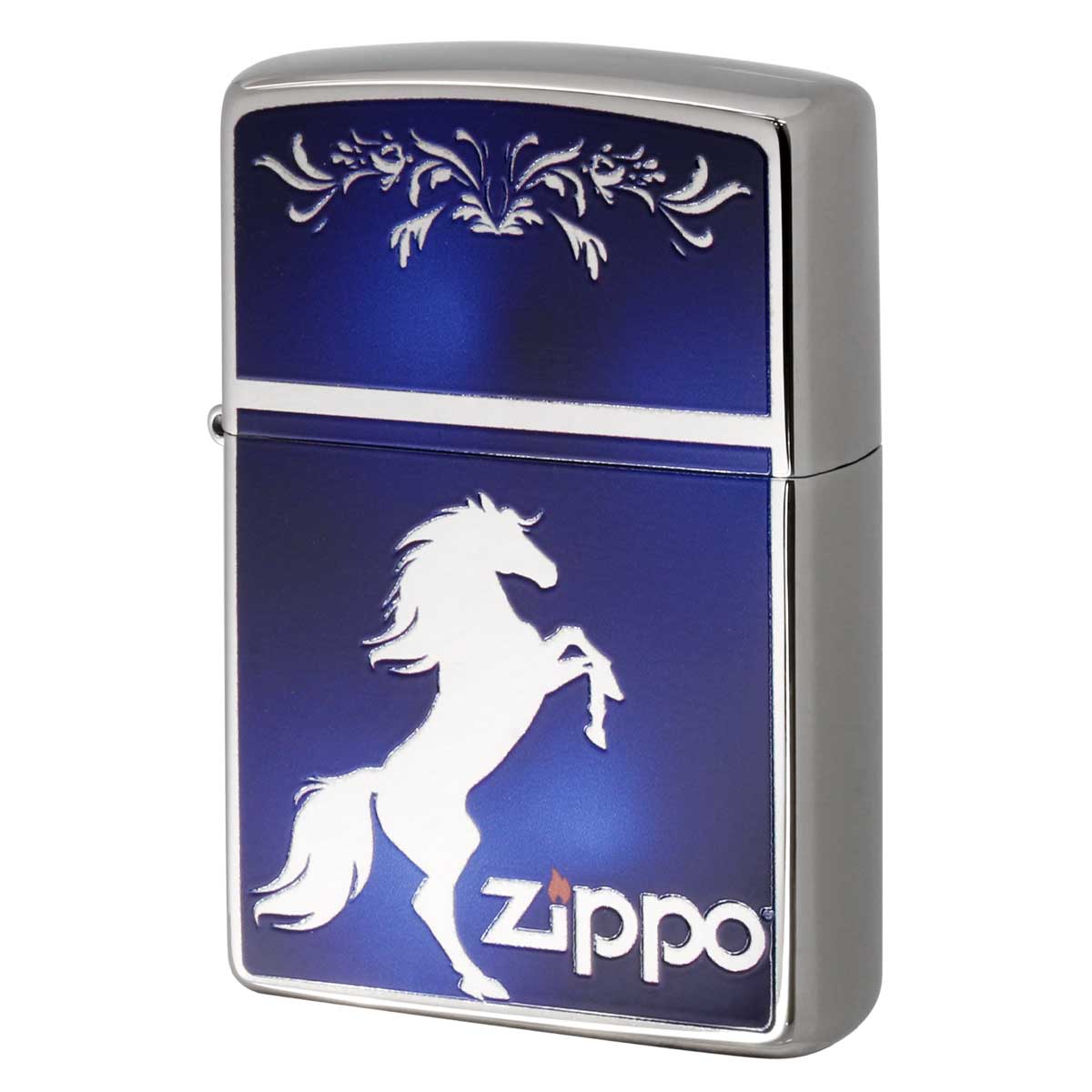 Zippo ジッポー #200 馬 ホースデザイン シルエット ブルー TiSV_HOSE-MBL