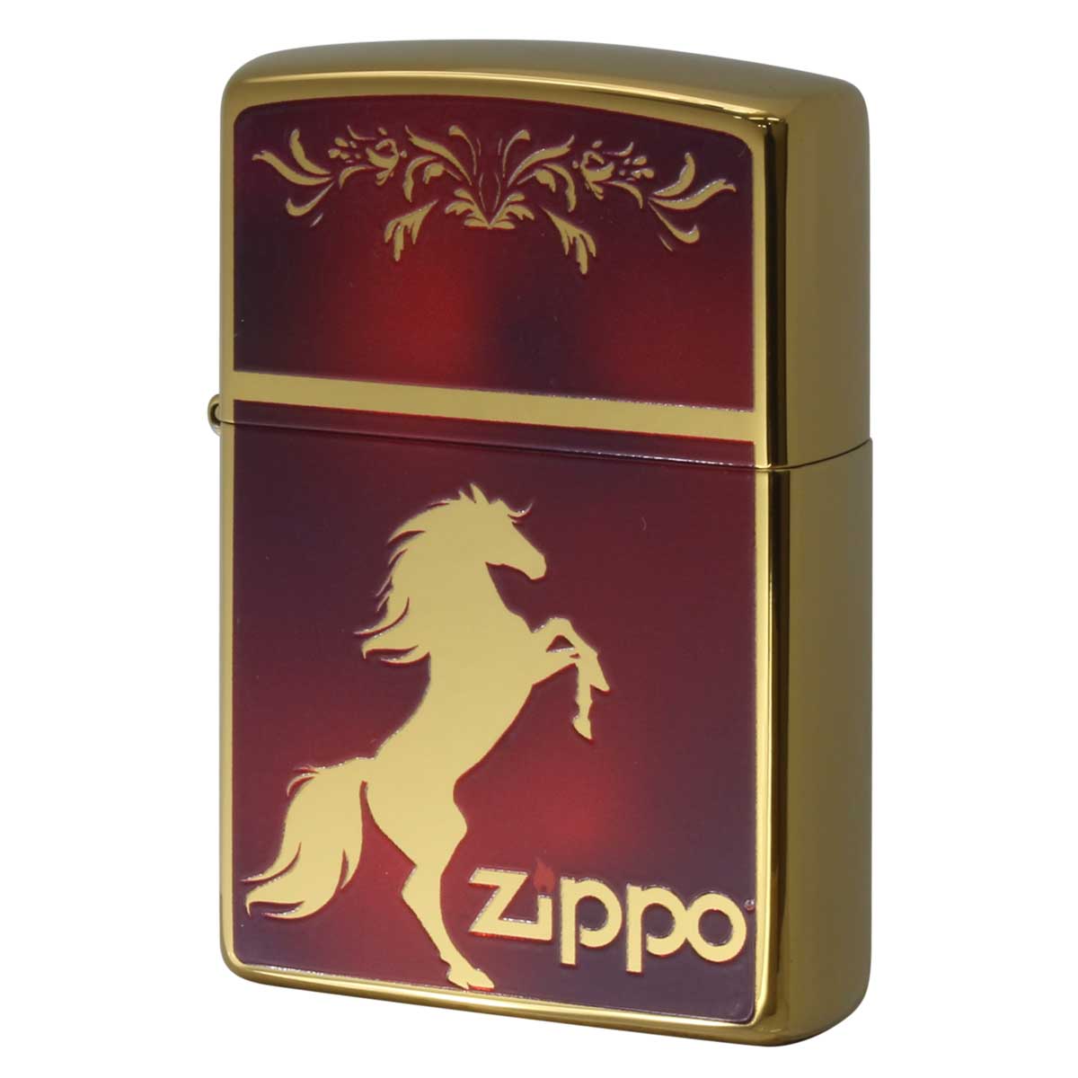 Zippo ジッポー #200 馬 ホースデザイン シルエット 金チタン レッドマーブル TiGD-HOSE-MRD