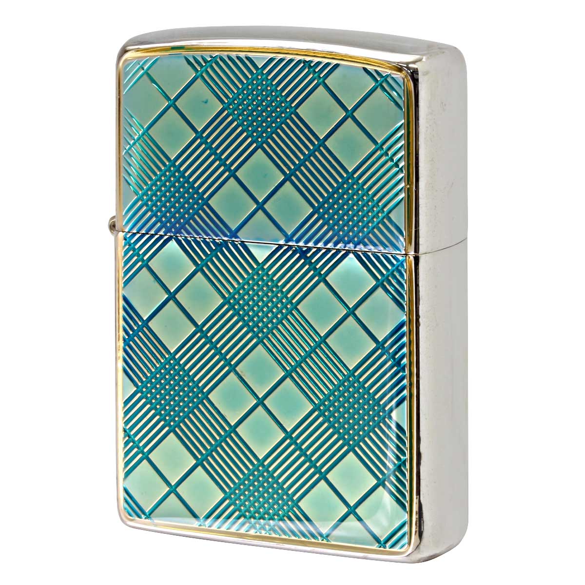 Zippo ジッポー ダイヤモンドカット アーガイル柄彫刻 エポ盛りクリア チェックブルー 20CHB-EC メール便可