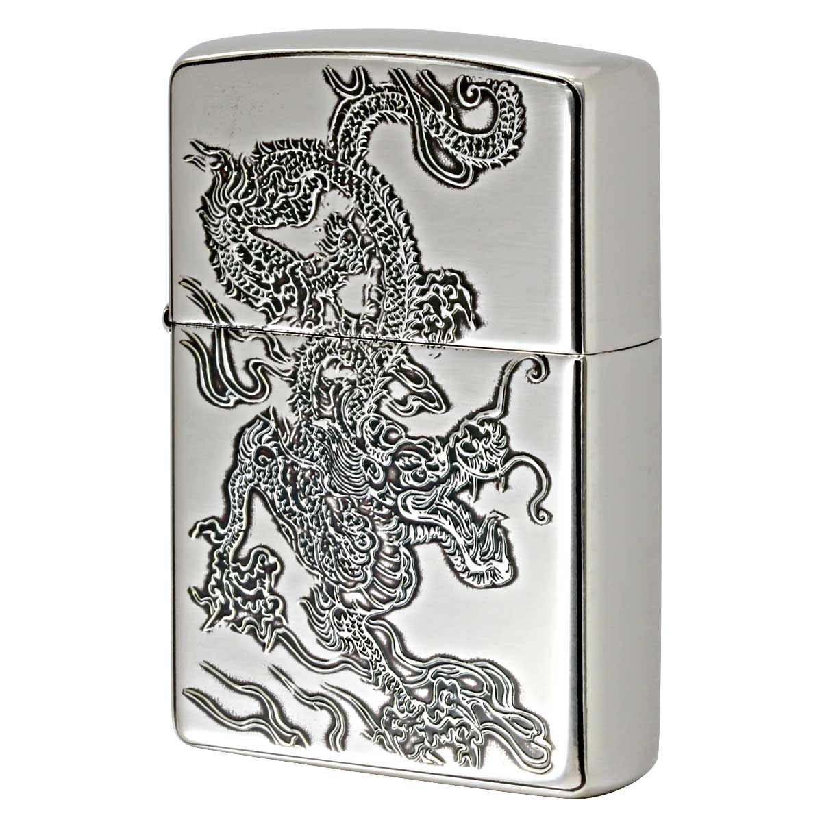 Zippo ジッポー ドラゴン 龍 青海波 和柄 両面加工 シルバー Japanese pattern Dragon 2SV-WDR2 メール便可