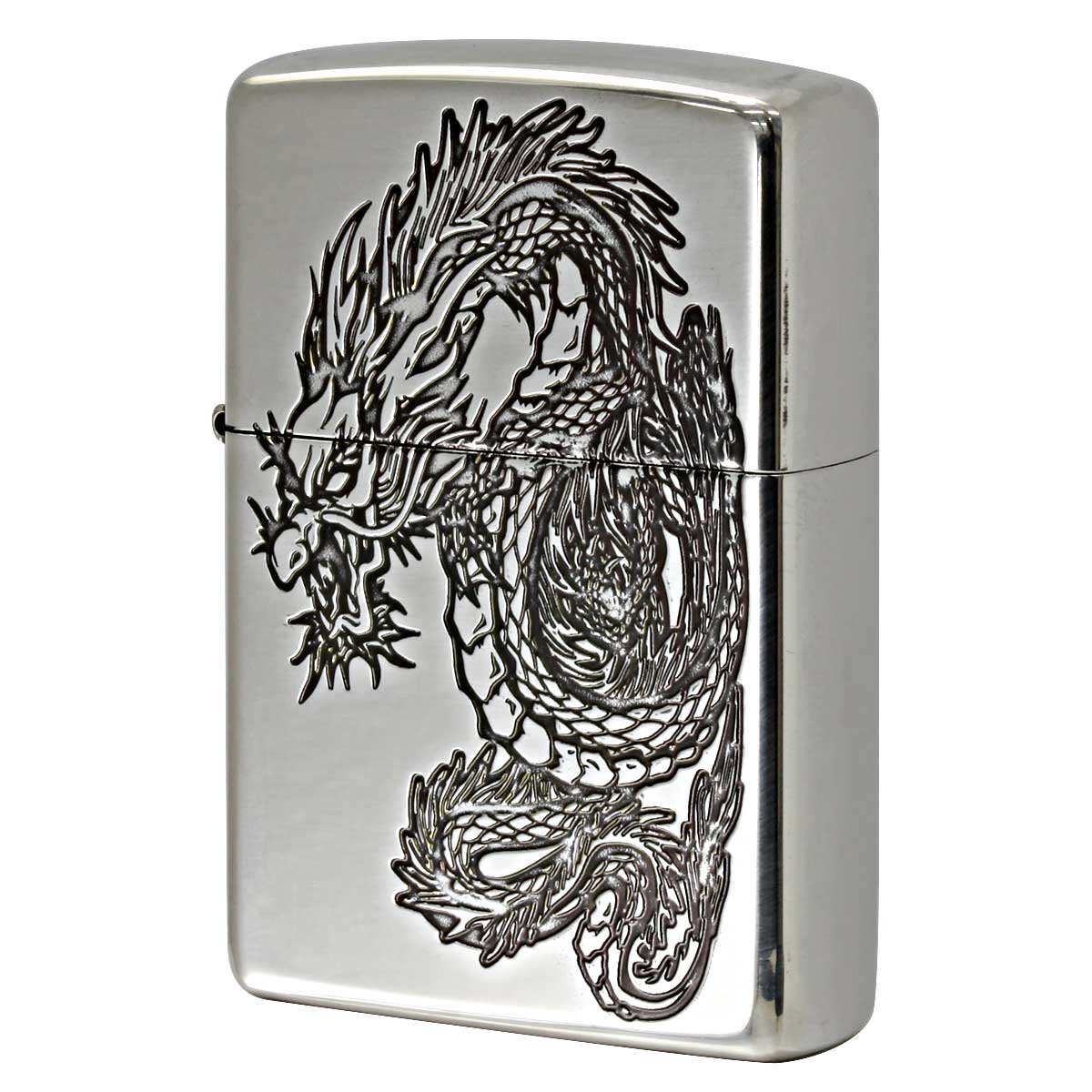 Zippo ジッポー ドラゴン 龍 青海波 和柄 両面加工 シルバー Japanese pattern Dragon 2SV-WDR3 メール便可