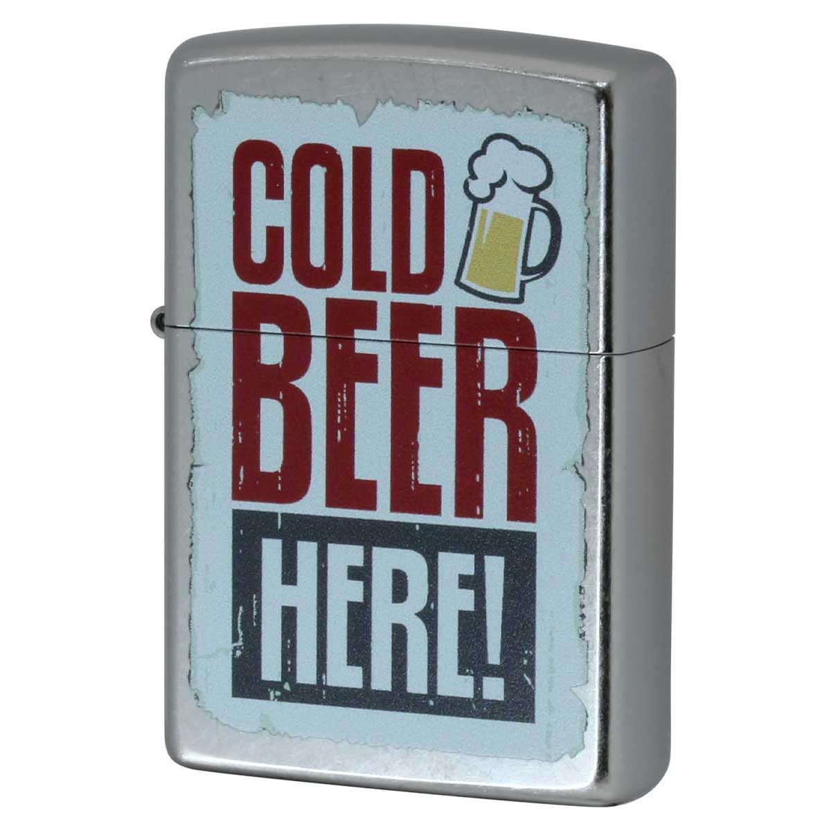 Zippo ジッポー 冷たいビールはこちら 酒 ビール プリント加工 COLD BEER HERE ＃207 Emboss printing  EP-KE メール便可
