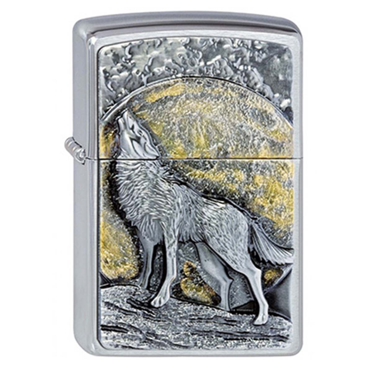 ヨーロッパ直輸入Zippo ジッポー 狼 ウルフ 満月 Wolf at Moonlight エンブレム貼り 2003038