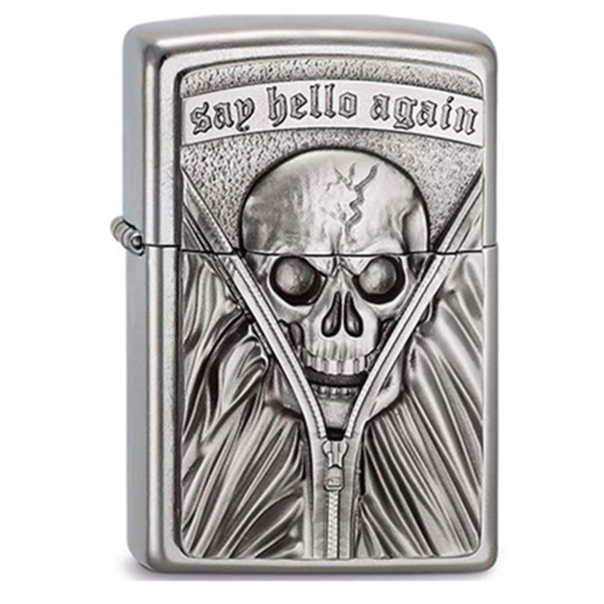 ヨーロッパ直輸入Zippo ジッポー スカル ドクロ 骸骨 ジッパー Say Hello Again エンブレム貼り 2003548 メール便可