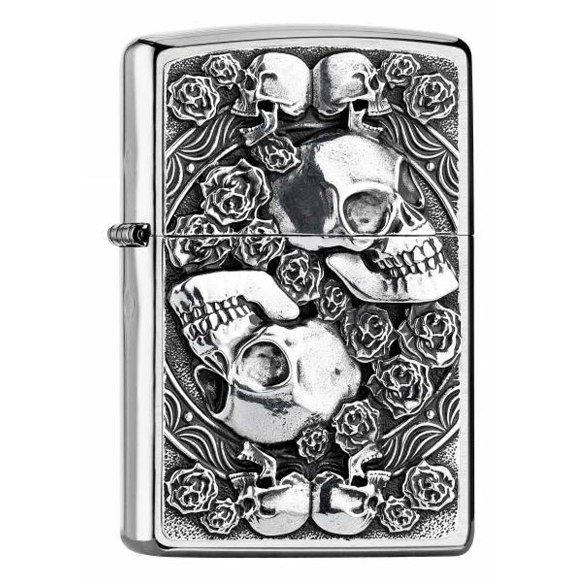 ヨーロッパ直輸入Zippo ジッポー スカル ドクロ 骸骨 ローズ 薔薇 SKULL AND ROSES エンブレム貼り 2005891 メール便可