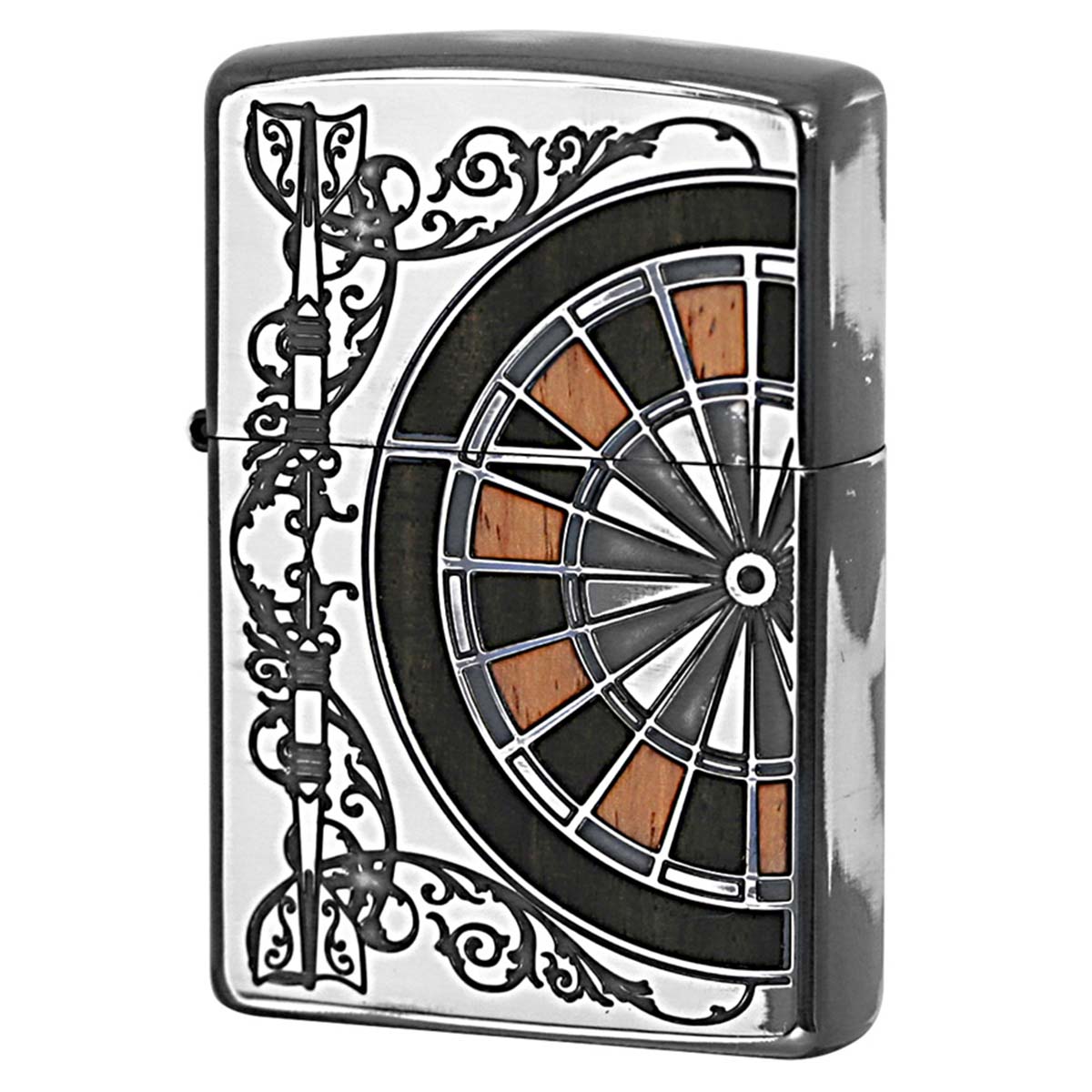 Zippo ジッポー ダーツ アンテーク 木 ウッド インレイ 象嵌 両面加工 シルバー SV 1201S414