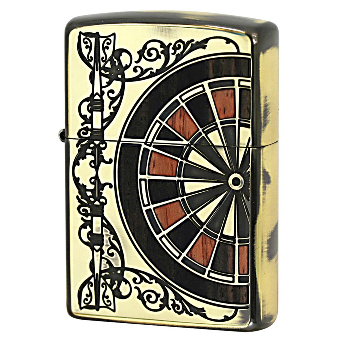 Zippo ジッポー ダーツ アンテーク 木 ウッド インレイ 象嵌 両面加工 ブラス BS 1201S415