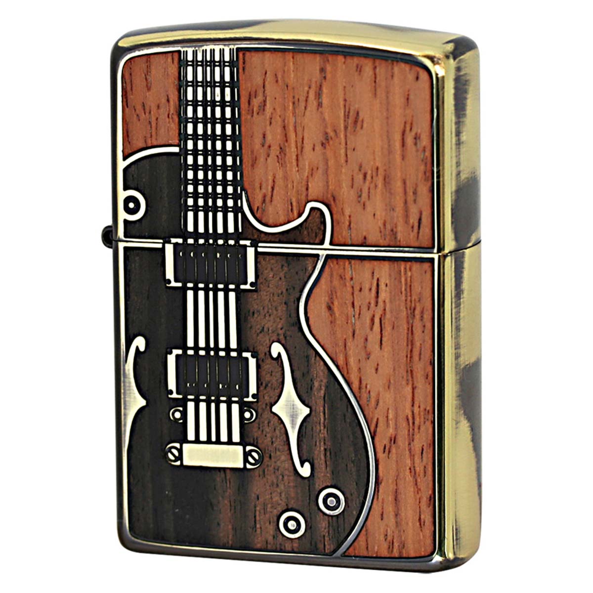 Zippo ジッポー ギター アンテーク 木 ウッド インレイ 象嵌 両面加工 ブラス BS 1201S443 メール便可