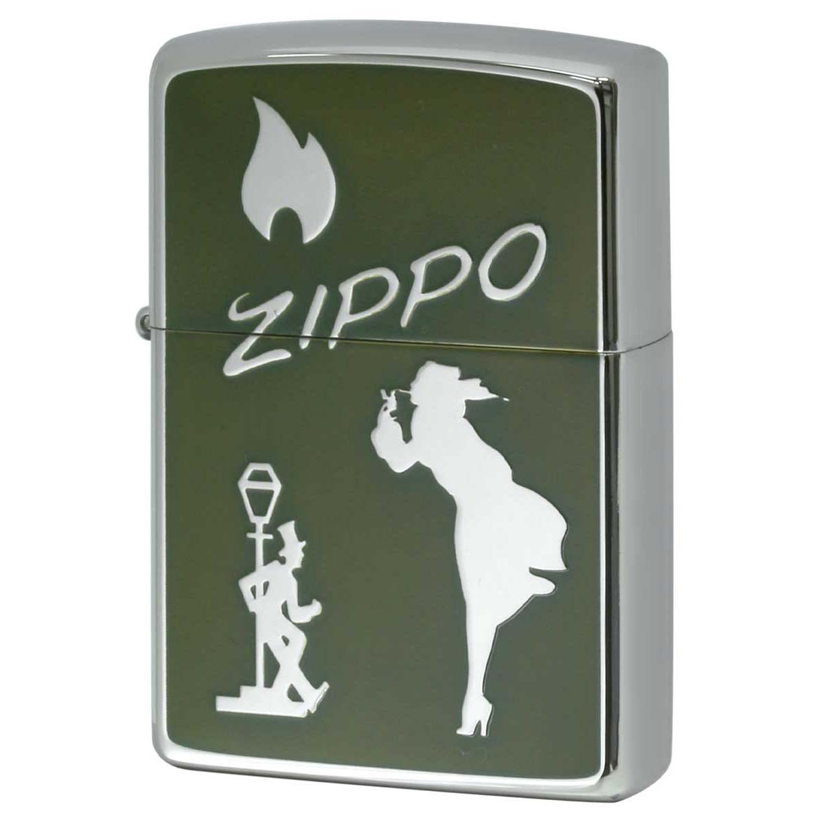 Zippo ジッポー ウインディ ドランク 炎 アイコンフレーム クラッシックロゴ シルバー カーキ Classic Logos SV KH 1201S854