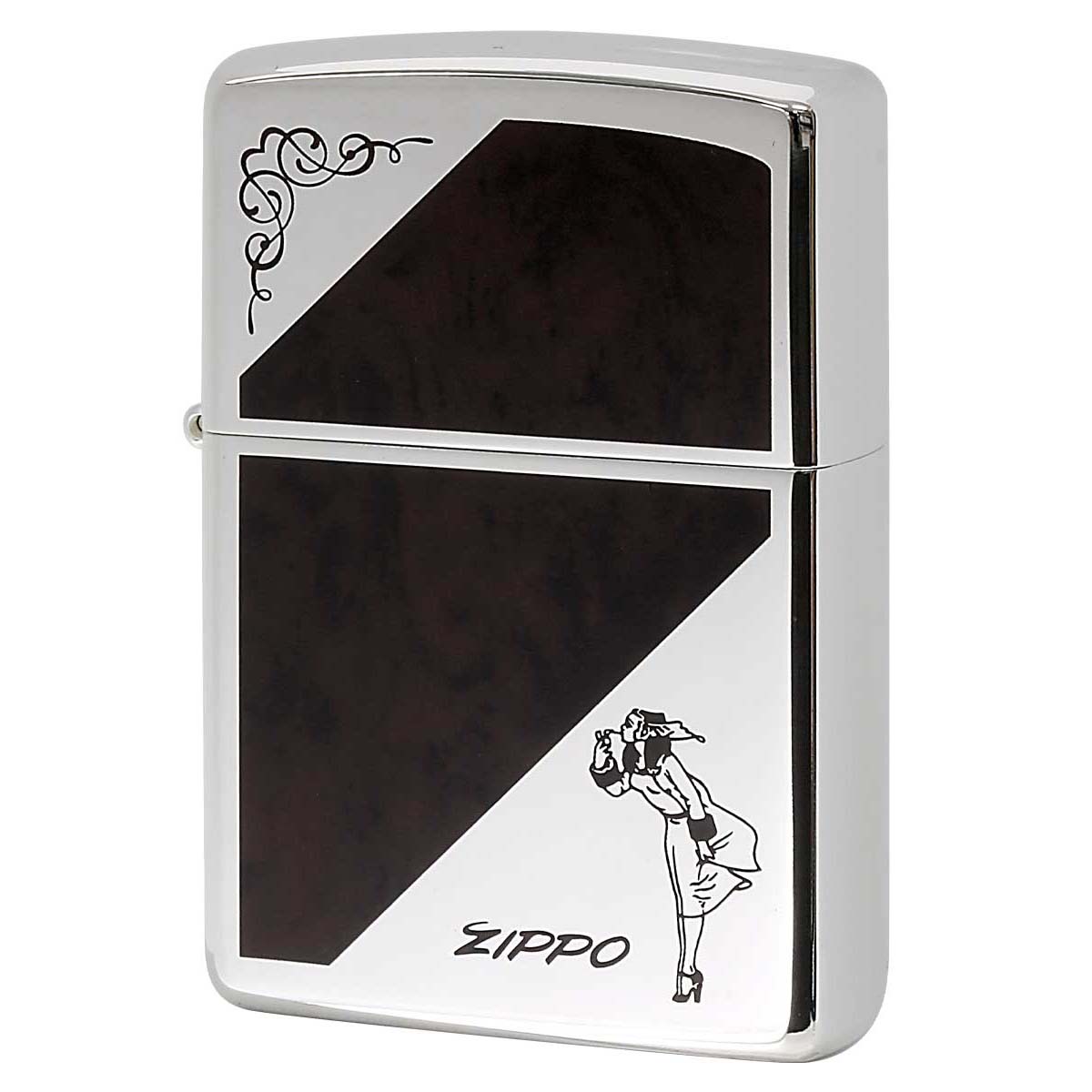 Zippo ジッポー ウインディ ガール マーブル 大理石調 アラベスク 唐草 シルバー ブラウン 1201S814 メール便可