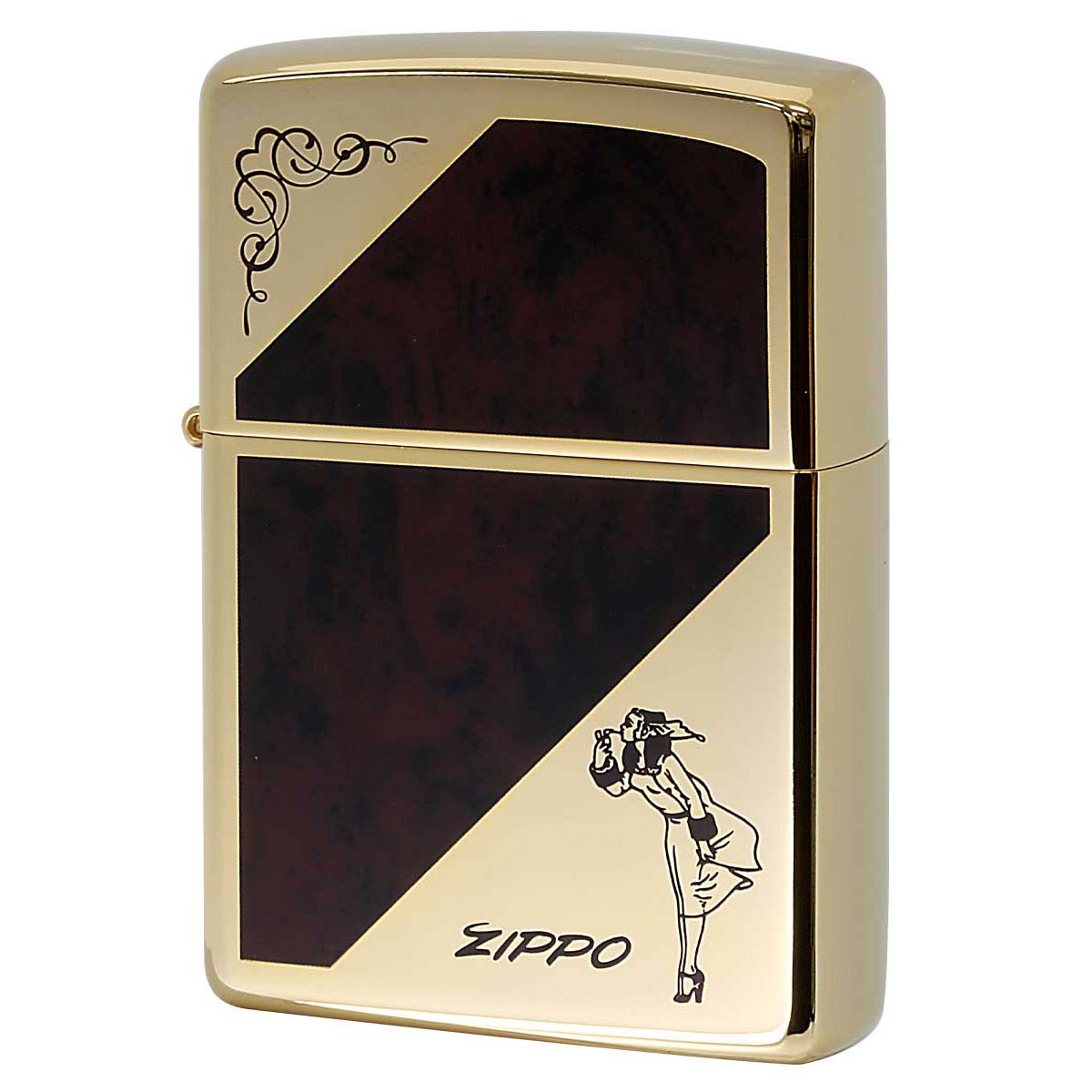 Zippo ジッポー ウインディ ガール マーブル 大理石調 アラベスク 唐草 ゴールド ブラウン ゴールドタンク 1201S813 メール便可
