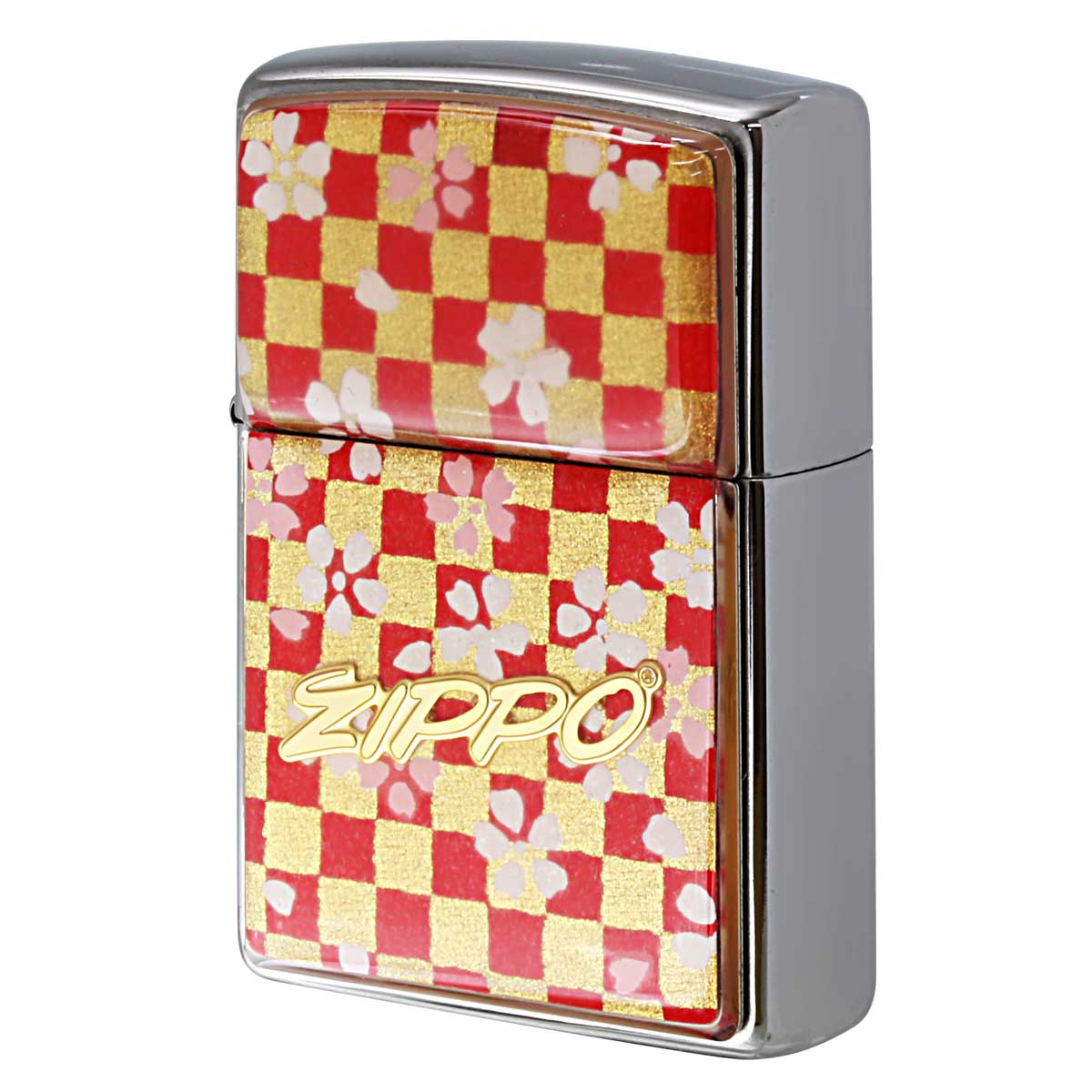 Zippo ジッポー 友禅和紙 伝統 和柄 ジッポ ロゴ 市松模様 桜 赤 1201S913 メール便可