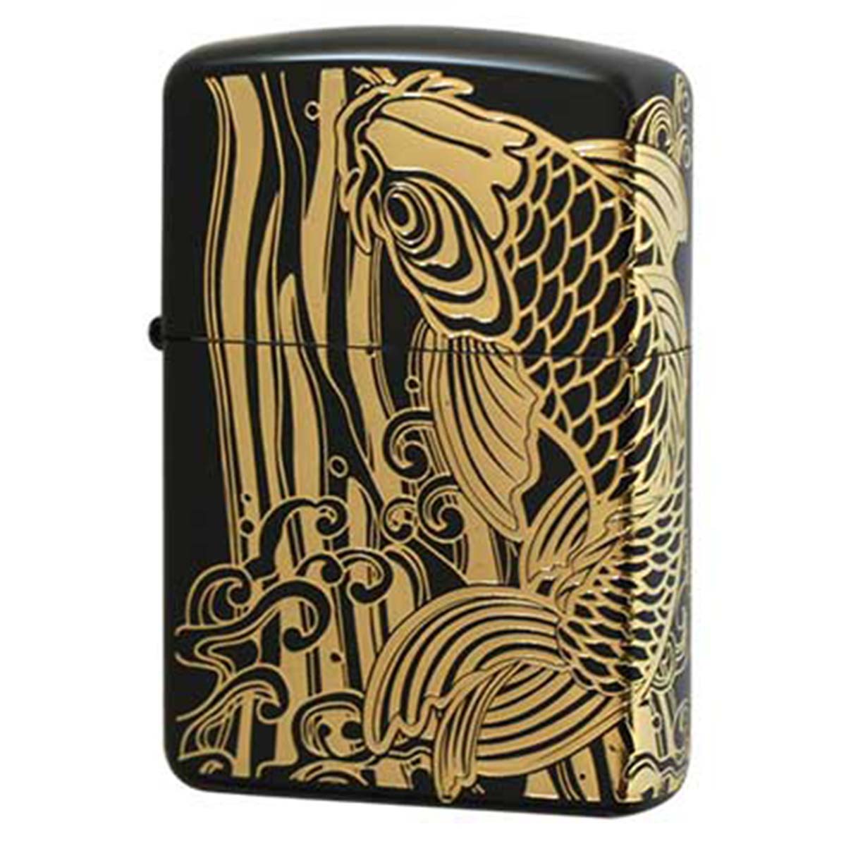 Zippo ジッポー アーマー 鯉 カープ 昇鯉 ブラックマット 金差し ARMOR Black Matte Gold Plate Inlay BM-G