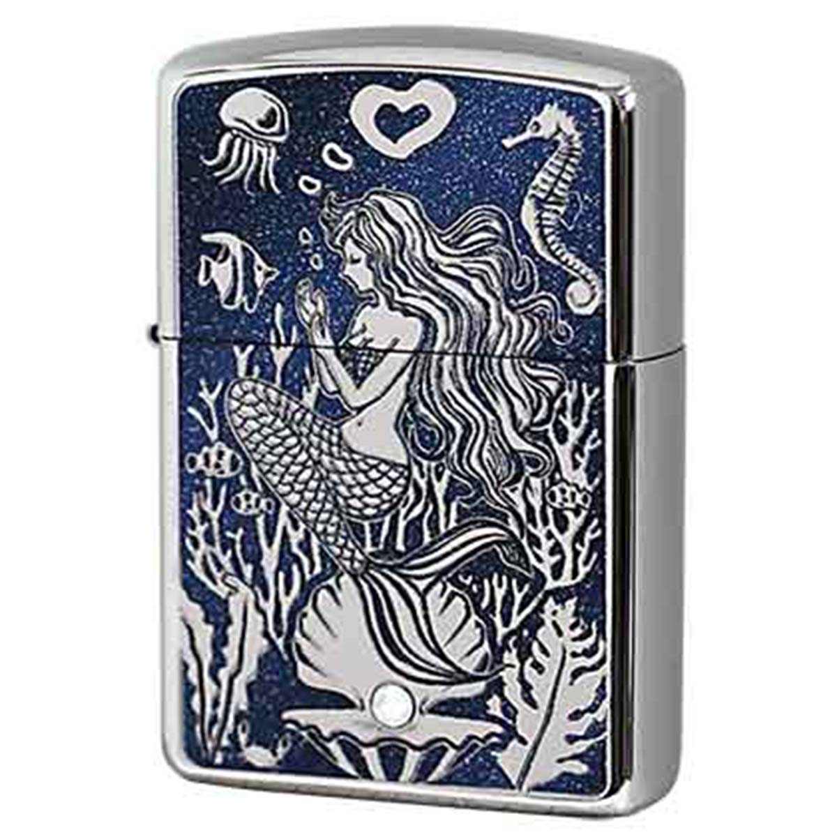 Zippo ジッポー アーマー 人魚 マーメイド ホワイトニッケル ラメプリント ARMOR Mermaid スワロフスキー