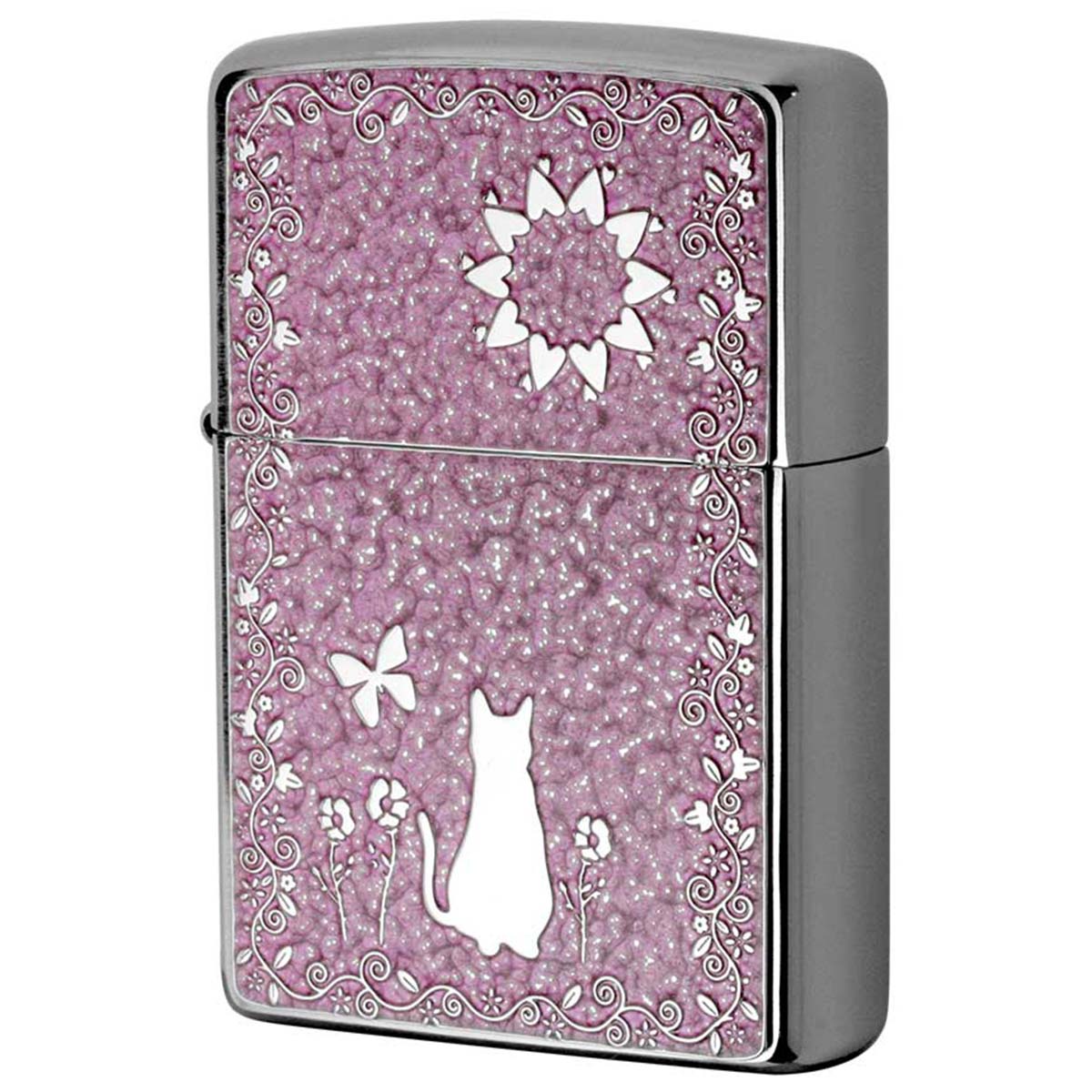Zippo ジッポー ネコ 猫 Cat ピンク ＃200 メタルプレート 両面加工 ニッケルメッキ 2MPP-Cat PK メール便可