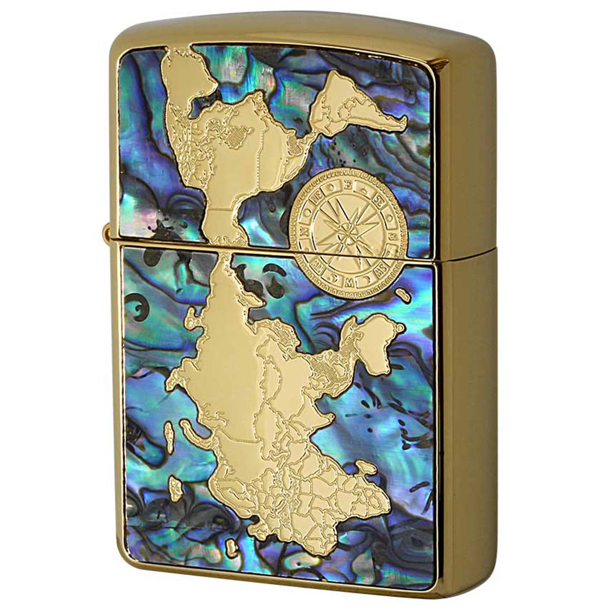 Zippo ジッポー シェル 貝 インレイ 象嵌 ワールドマップ 銀メッキワールドマップ Shell World Map Gold Plate G