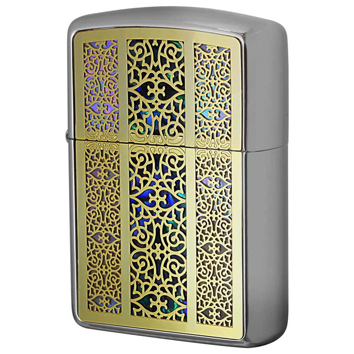Zippo ジッポー アーマー シェル 貝 インレイ 象嵌 アラベスク 唐草 コンビシェル ホワイトニッケル ゴールドメタル Combi Shell  A GF アラベスク